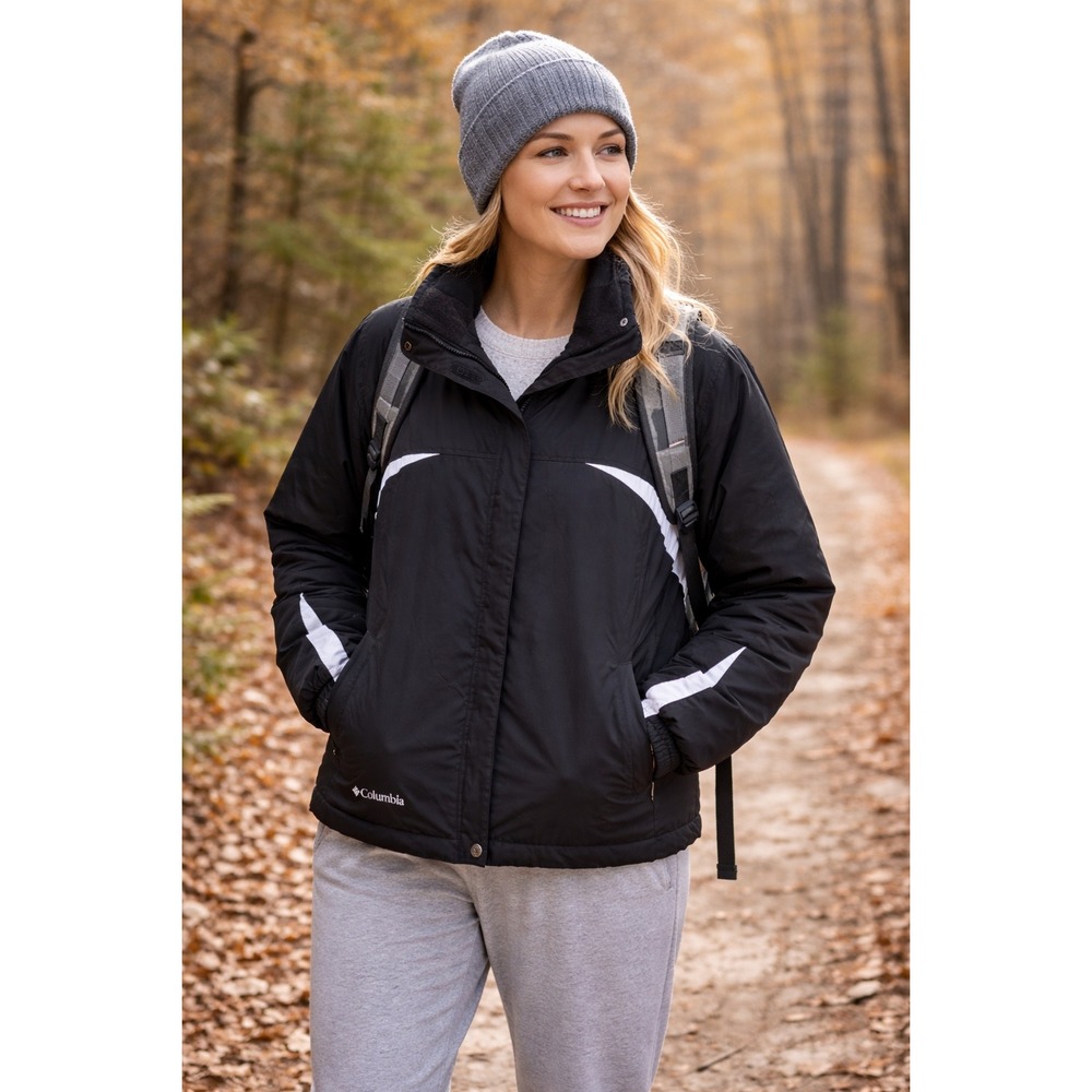 Columbia Sportswear Womens Black Sherpa Lined Winter Jacket White Accents Large - Picture 3 of 7
